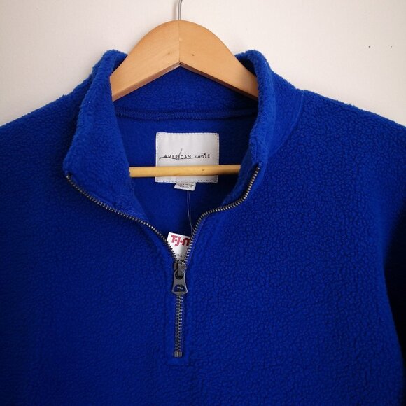 American Eagle Blue Fleece Cropped Quarter Zip Size S - Picture 3 of 5